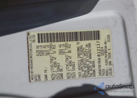 2016 Nissan Nv Cargo Nv2500 Hd Sv V6 from USA, damaged, VIN 1N6BF0KY8GN812117